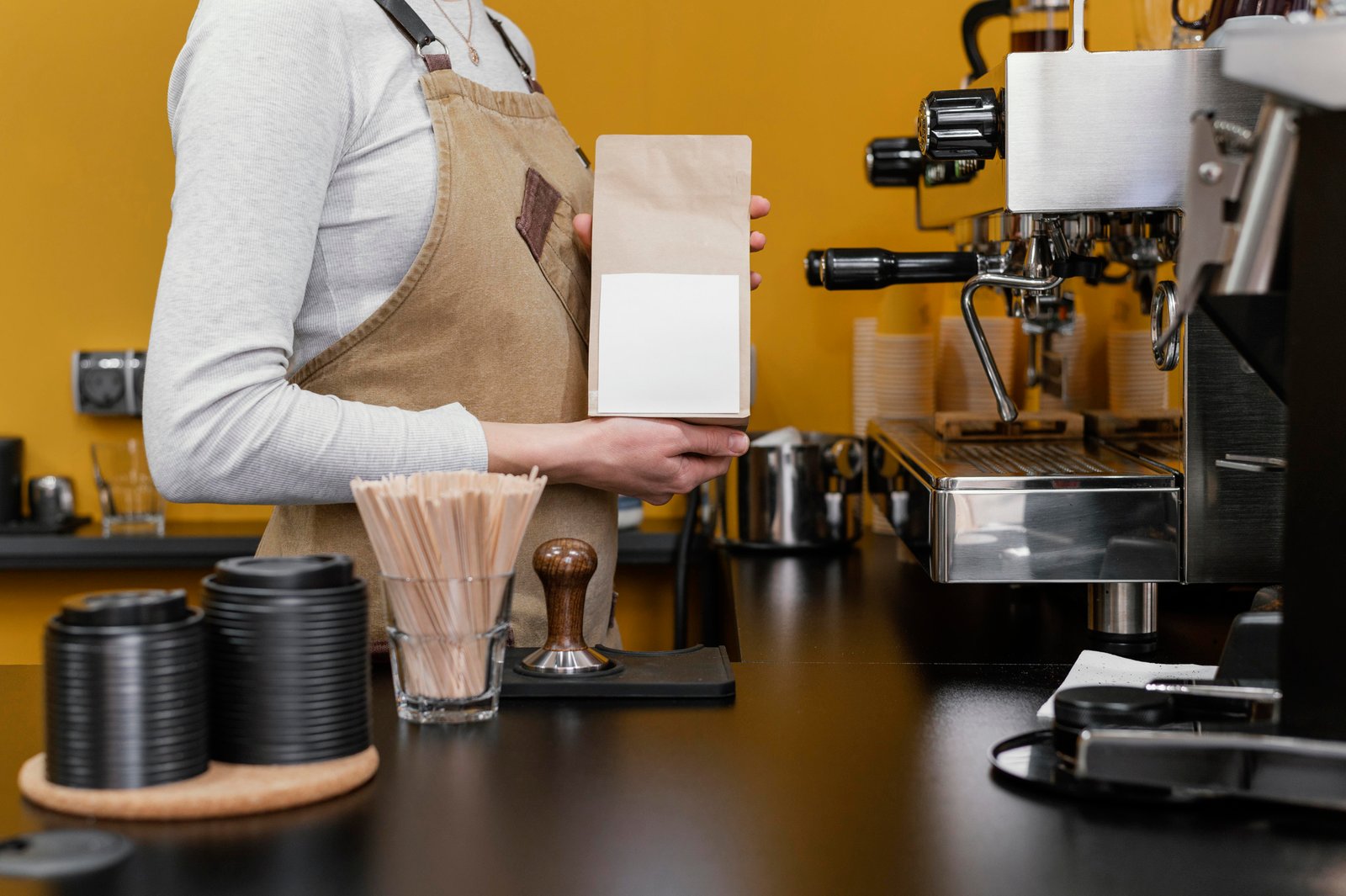 vista-lateral-mujer-barista-moliendo-granos-cafe